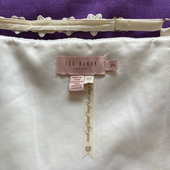 Ted Baker Rosemary Daisy Dip Hem Pleat Midi Dress Navy & White - Picture 8 of 9